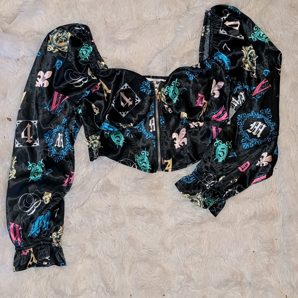 OLM Black Top with Multicolor Pattern
